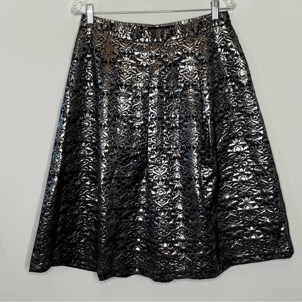 Talbots Petite Silver Metallic Brocade Skirt